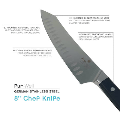 8 Inch Chef Knife，Precision Forged High-Carbon Stainless Steel German Made  Chef’s Knife ,Black